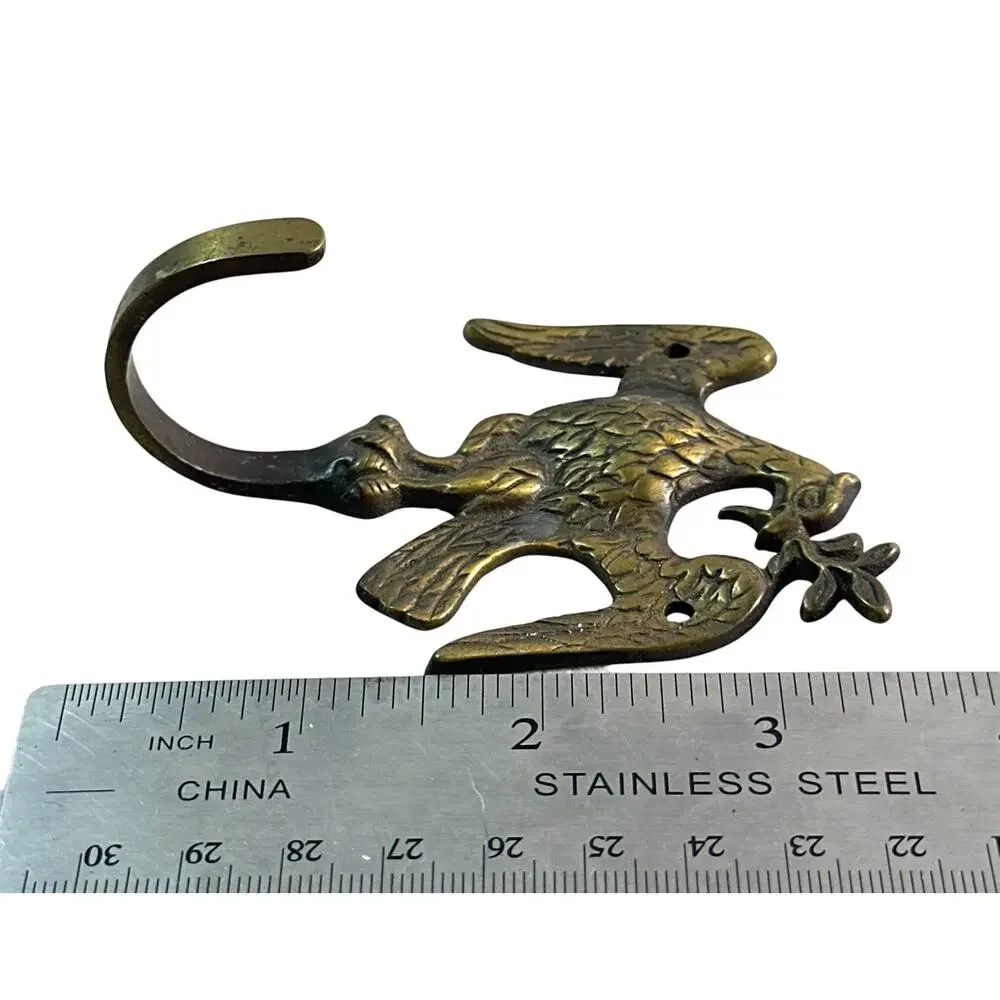 Vintage Brass American Eagle Wall Hook Olive Branch Federal Style 3.5”